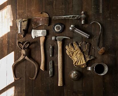 Workbench with various tools on it